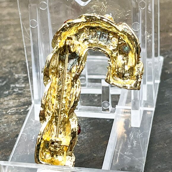 Vintage Signed Monet Sparkling Rhinestone Candy Cane Christmas Brooch Pin - Picture 6 of 10